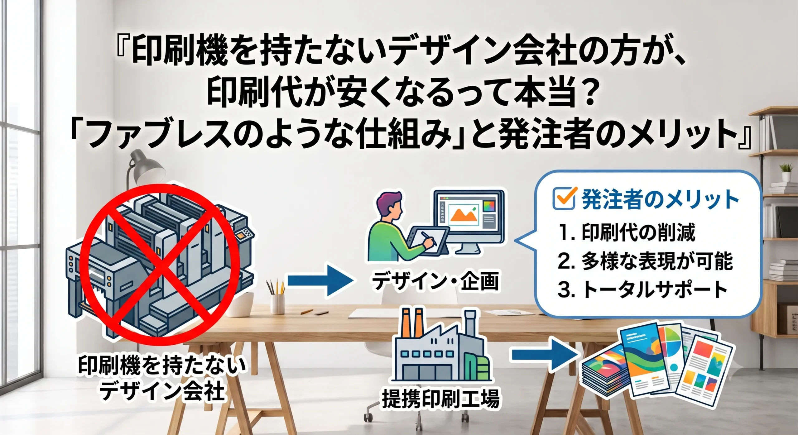 『印刷機を持たないデザイン会社の方が、印刷代が安くなるって本当？「ファブレスのような仕組み」と発注者のメリット』